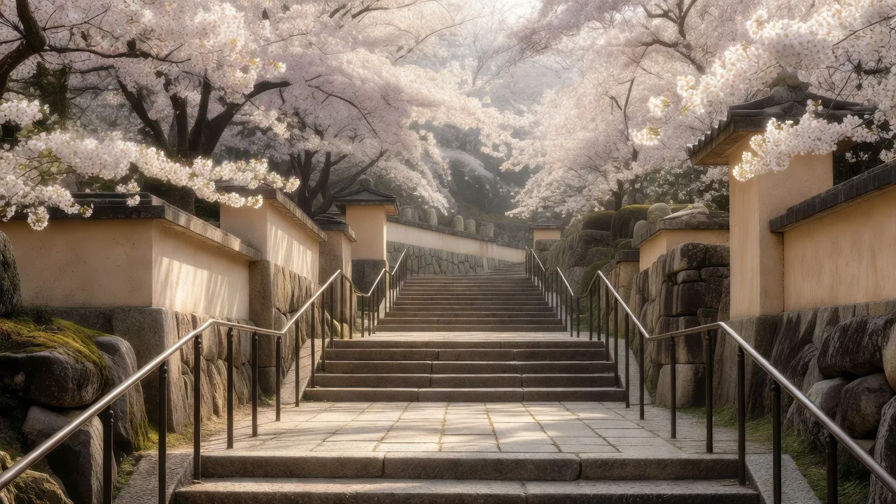 桜が咲き誇る春のトレイル